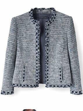 R Raymond Tweed Style Blazer Medium Fringe Trim Italian tailored business